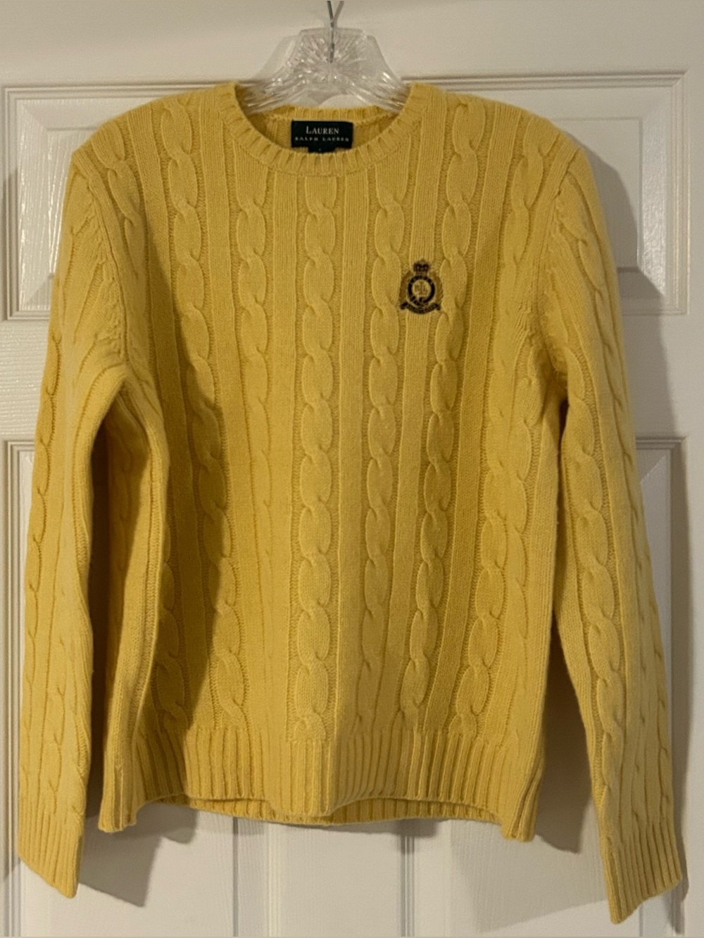 Lauren Ralph Lauren Vintage Crest Emblem Lambswool Cable Knit Crew Neck Sweater